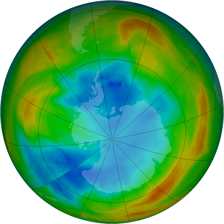 Antarctic ozone map for 15 August 1984